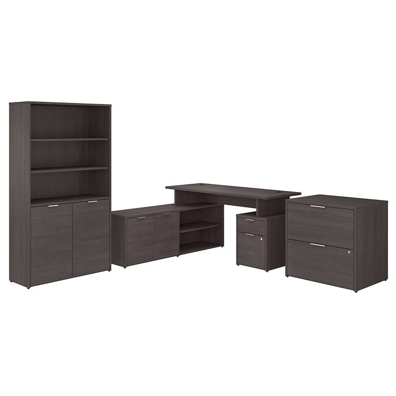 Bush Business Furniture Jamestown 60W L Desk with File Cabinet and Bookcase