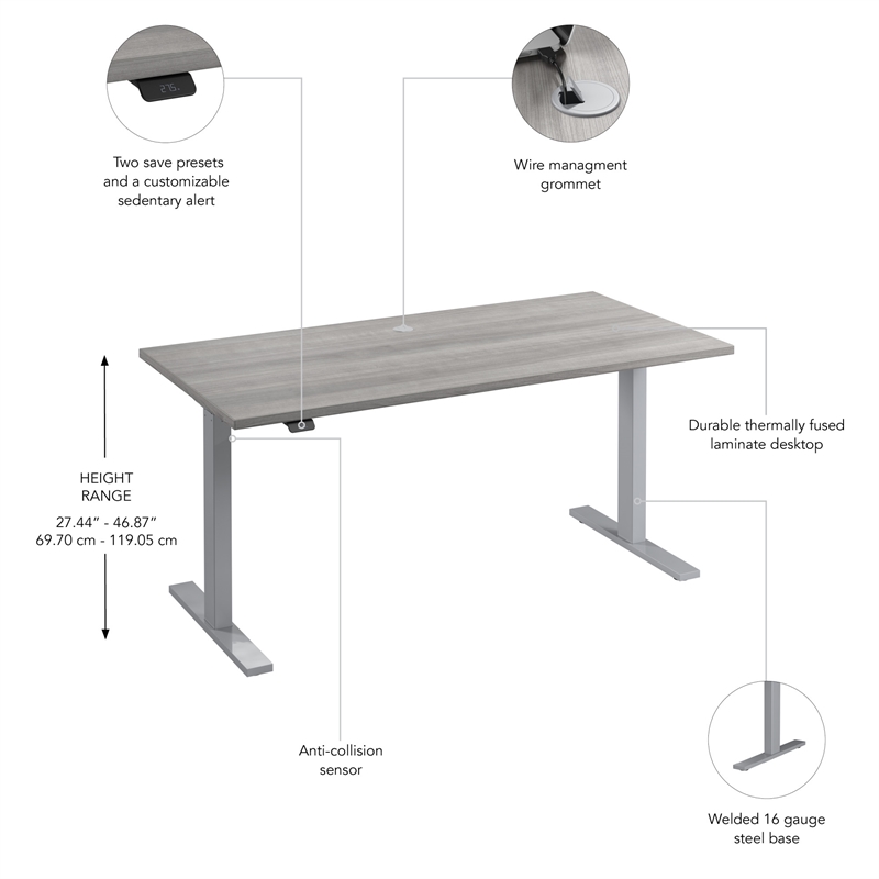 Move 60 Series 60W Adjustable Standing Desk in Platinum Gray - Engineered Wood