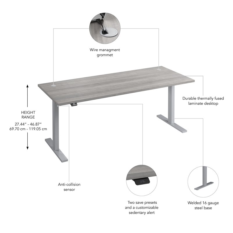 Move 60 Series 72W Adjustable Standing Desk in Platinum Gray - Engineered Wood