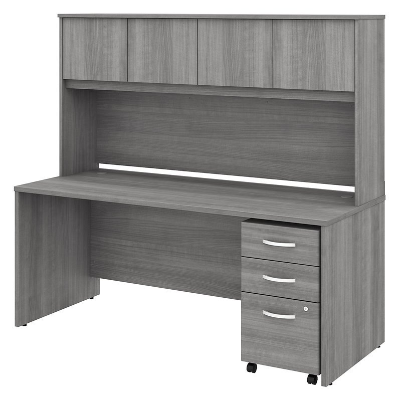 Studio C 72W Office Desk with Hutch and File Cabinet in Gray - Engineered Wood