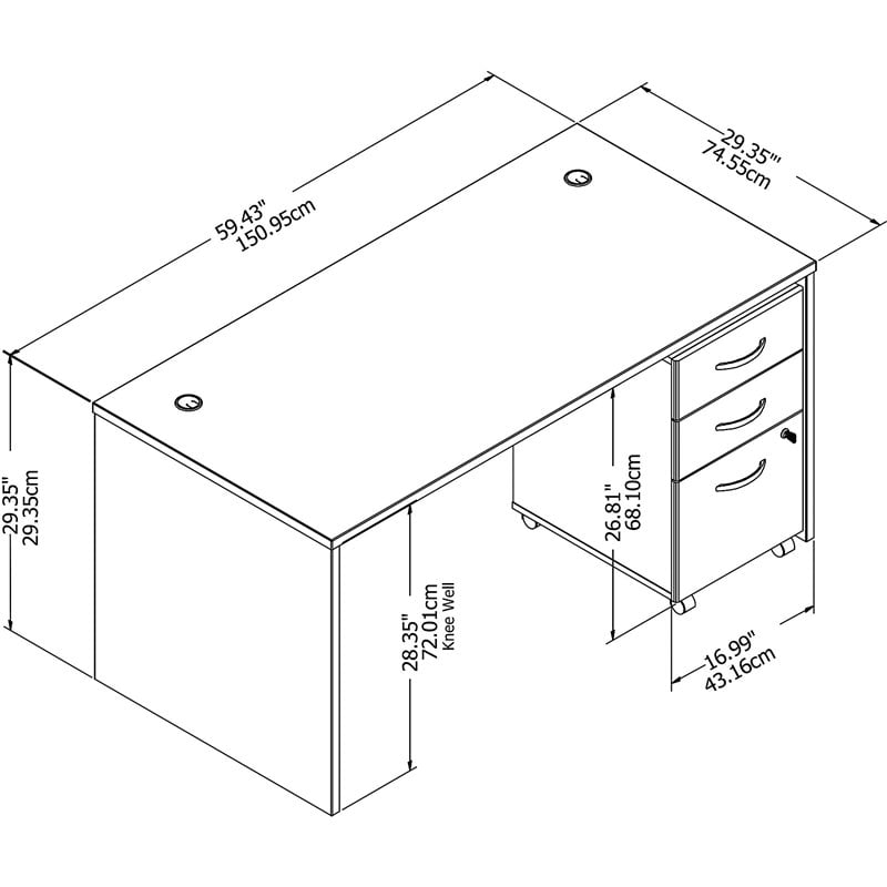 Studio C 60W x 30D Office Desk with Mobile File Cabinet in Gray -Engineered Wood
