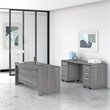 Studio C 72W Bow Front Desk with Drawers and Credenza in Gray - Engineered Wood