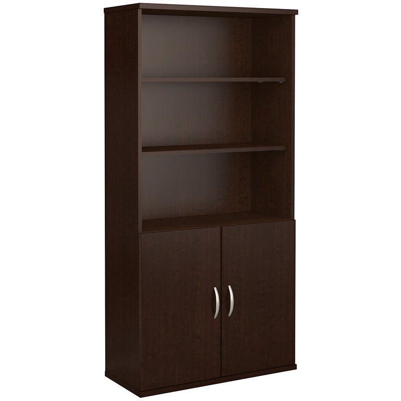 Bush Business Furniture 5 Shelf Bookcase with Doors in Mocha Cherry