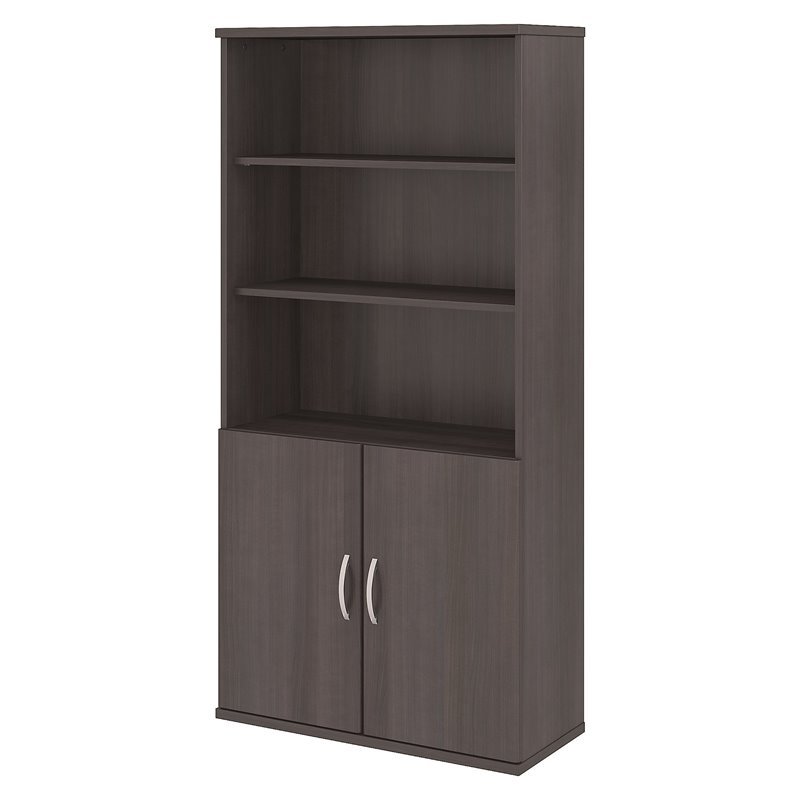 Bush Business Furniture 5 Shelf Bookcase with Doors in Storm Gray