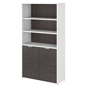 jamestown 5 shelf bookcase with doors in white and storm gray - engineered wood