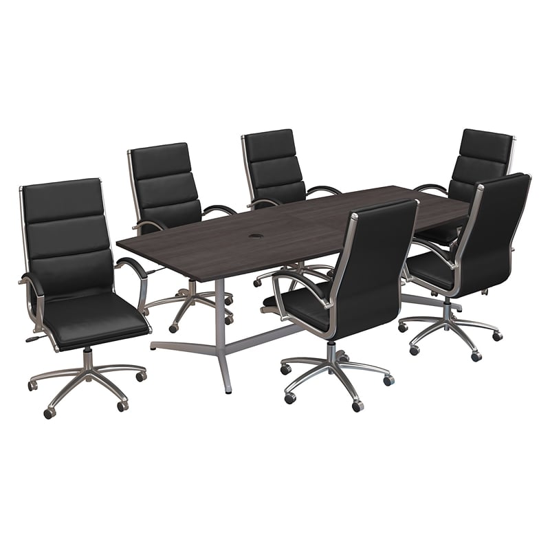 96W Boat Shaped Conference Table with Chairs in Storm Gray Engineered