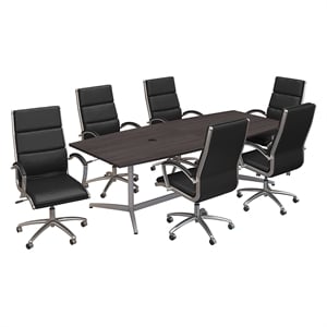 96W Boat Shaped Conference Table with Chairs in Storm Gray - Engineered Wood
