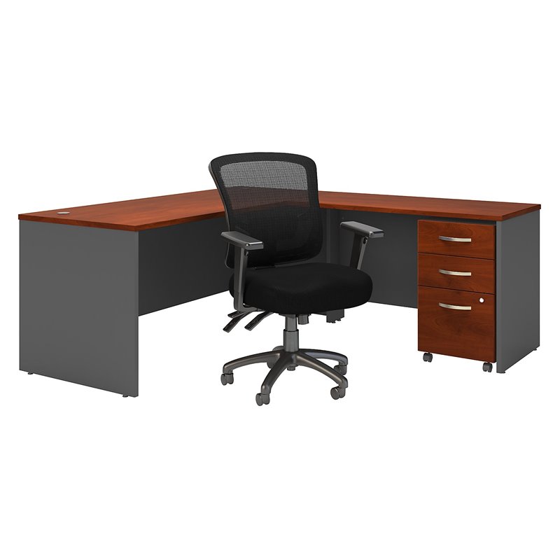 Series C L Desk With Drawers And Office Chair In Hansen Cherry Engineered Wood Src132hcsu