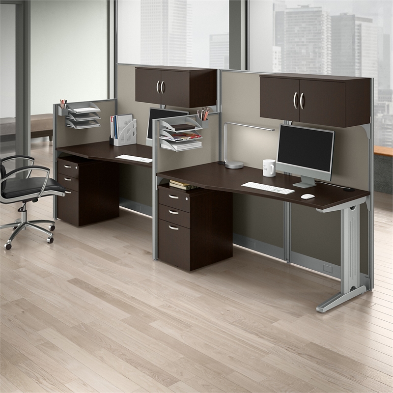 Office in an Hour 2 Person Cubicle Desk Set in Mocha Cherry ...