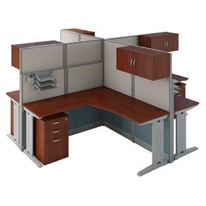 office in an hour 4 person l shaped cubicle in hansen cherry - engineered wood