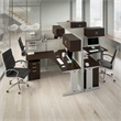 Office in an Hour 4 Person L Cubicle Desk Set in Mocha Cherry - Engineered Wood