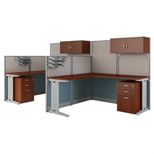 office in an hour 2 person l shaped cubicle in hansen cherry - engineered wood