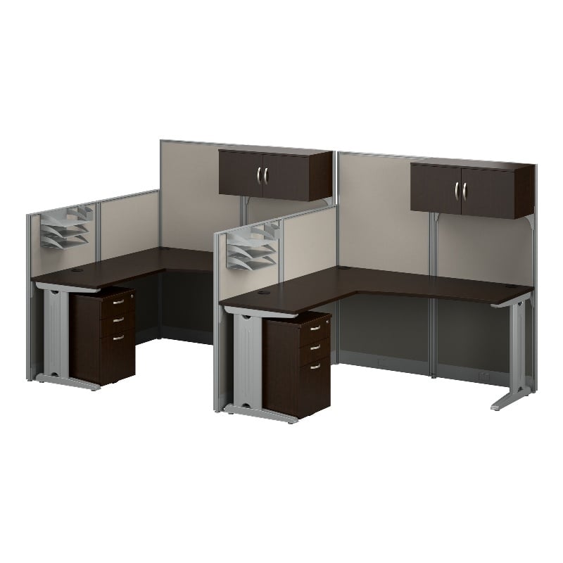 Office in an Hour 2 Person L Cubicle Desk Set in Mocha Cherry - Engineered Wood