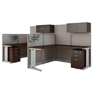 office in an hour 2 person l shaped cubicle in mocha cherry - engineered wood