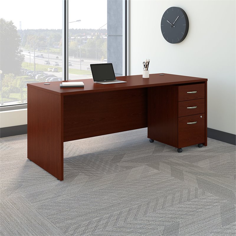 Series C 72W x 30D Office Desk with Drawers in Mahogany - Engineered Wood
