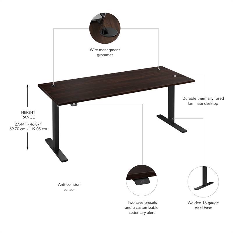 Move 60 Series 72W Adjustable Standing Desk in Black Walnut - Engineered Wood