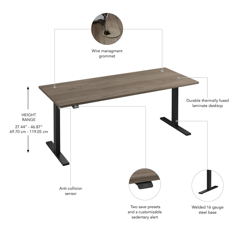 Move 60 Series 72W Adjustable Standing Desk in Modern Hickory - Engineered Wood