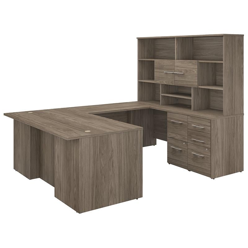 Office 500 72W U Shaped Desk with Hutch in Modern Hickory - Engineered Wood