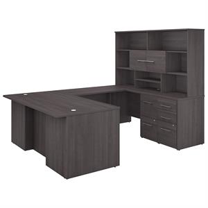 office 500 72w u shaped desk with hutch in storm gray - engineered wood