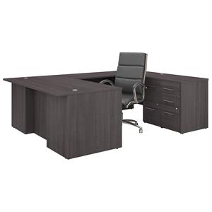 office 500 72w u shaped desk and chair set in storm gray - engineered wood