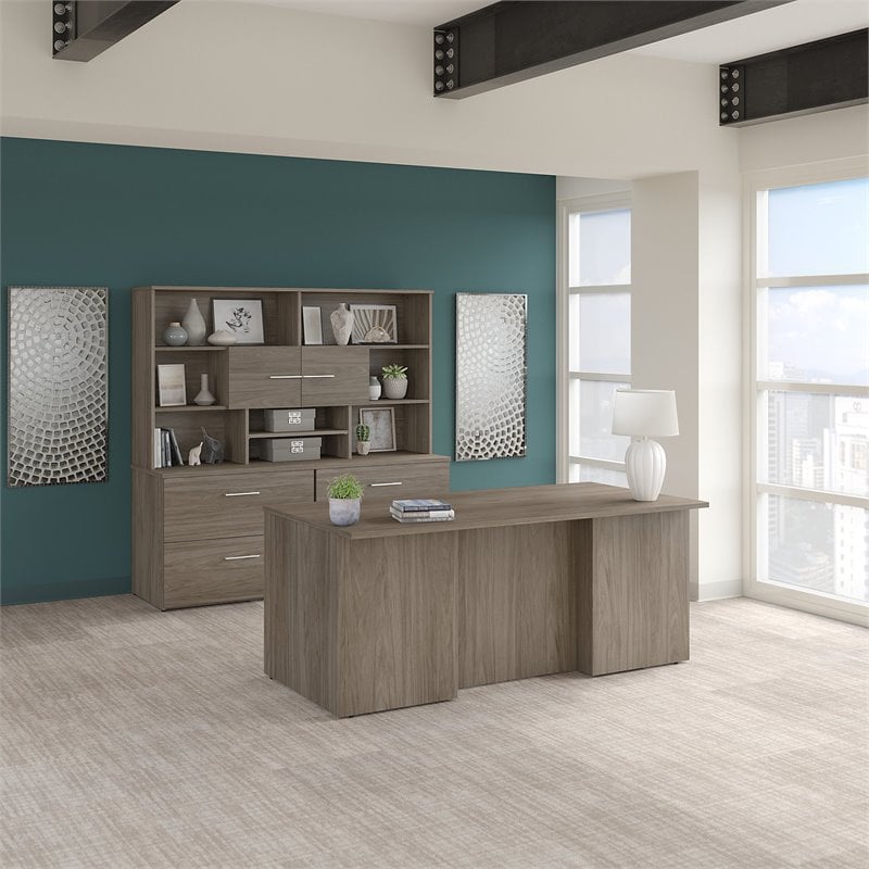Office 500 72W Executive Desk with Storage in Modern Hickory - Engineered Wood