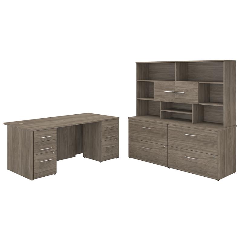 Office 500 72W Executive Desk with Storage in Modern Hickory - Engineered Wood