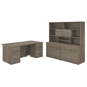 office 500 72w executive desk with storage in modern hickory - engineered wood