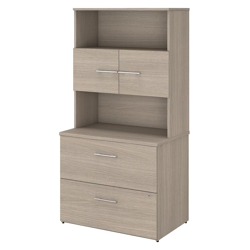 Office 500 Lateral File Cabinet with Hutch in Sand Oak - Engineered ...