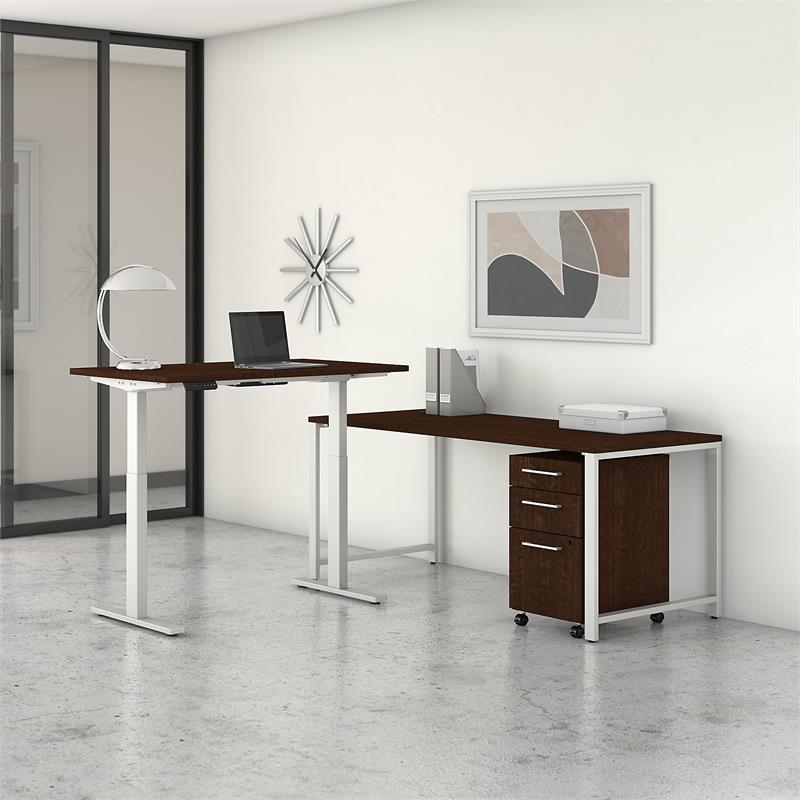 400 Series 72W L Shaped Adjustable Desk Set in Mocha Cherry