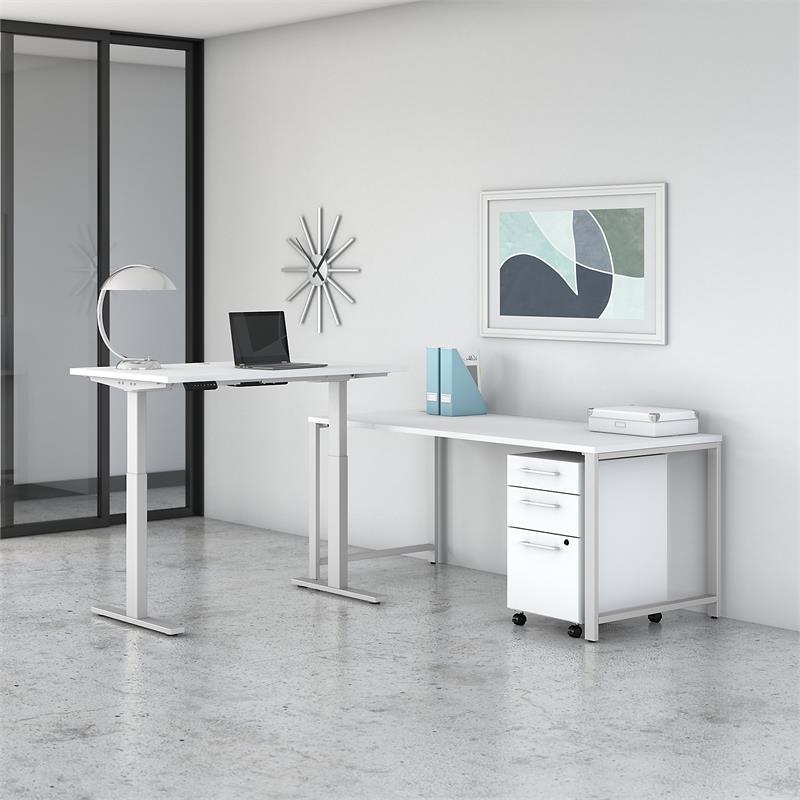 400 Series 72W L Shaped Adjustable Desk Set in White Engineered Wood