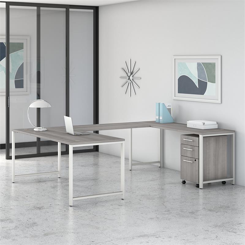 400 Series 72W U Shaped Desk with Drawers in Platinum Gray Engineered Wood 400S248PG