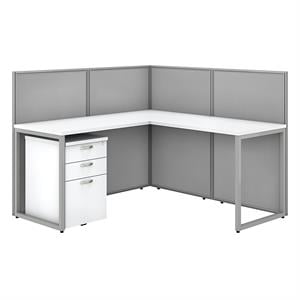 Easy Office L Shaped Desk with Drawers and 45H Panels in White - Engineered Wood