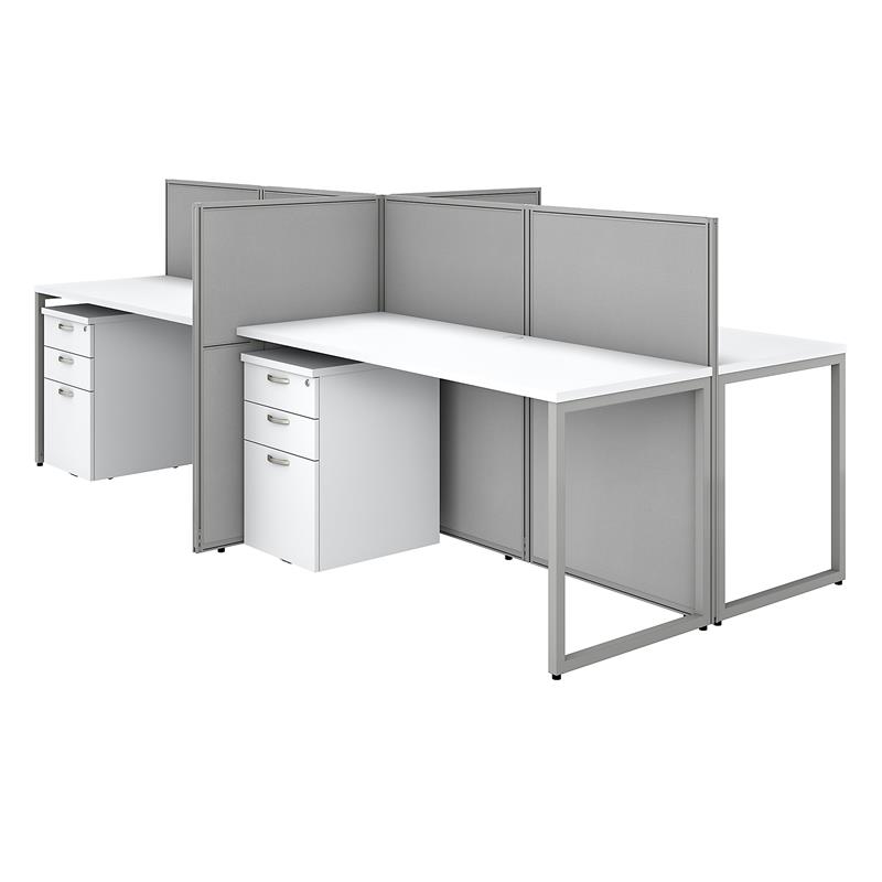 Easy Office 4 Person Desk with Storage and 45H Panels in White - Engineered Wood