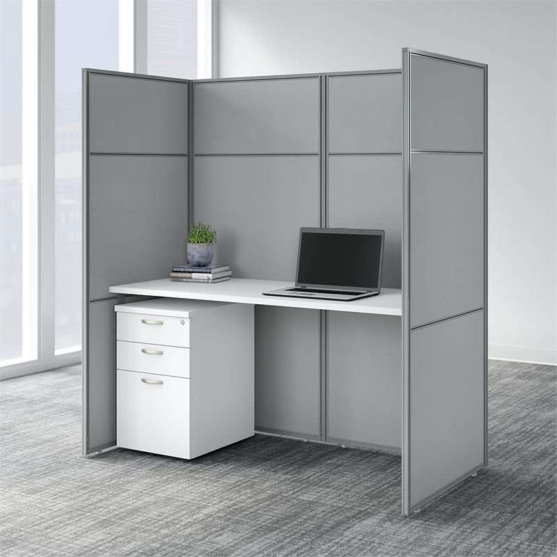 Easy Office Cubicle Desk Set with 66H Closed Panels in White - Engineered Wood
