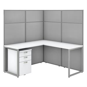 Easy Office L Shaped Desk with Drawers and 66H Panels in White - Engineered Wood