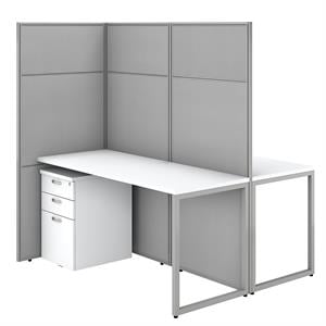 easy office 2 person desk with drawers and 66h panels in white - engineered wood