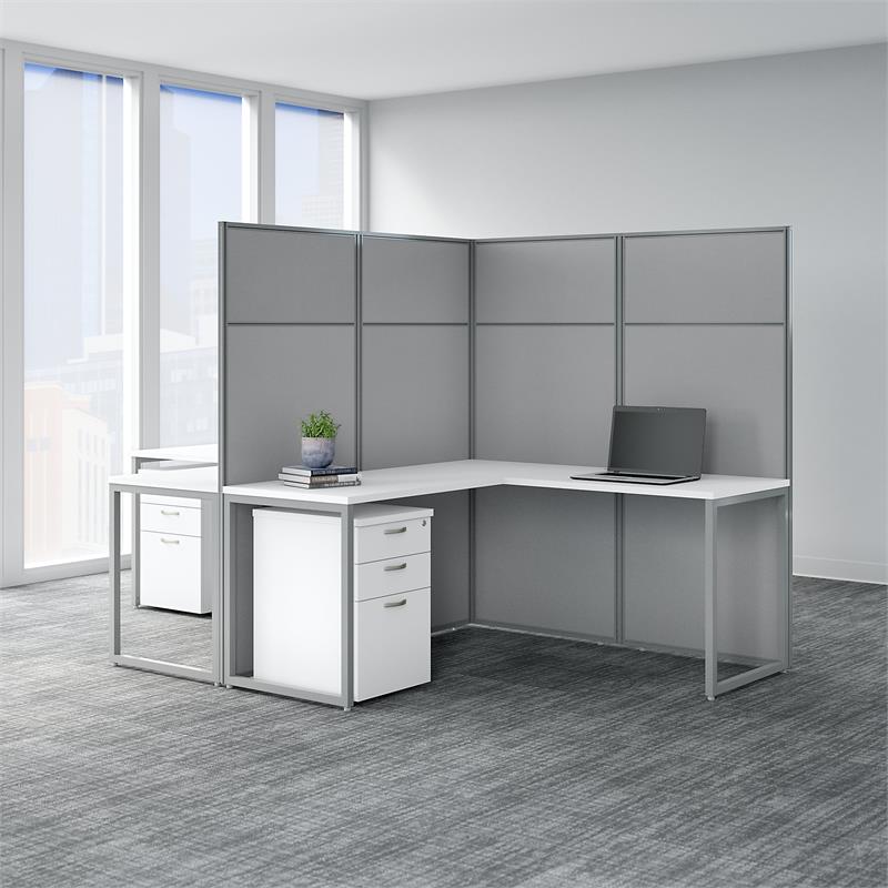 Easy Office 2 Person L Desk with Drawers & 66H Panels in White - Engineered Wood