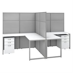 easy office 2 person l desk with drawers & 66h panels in white - engineered wood