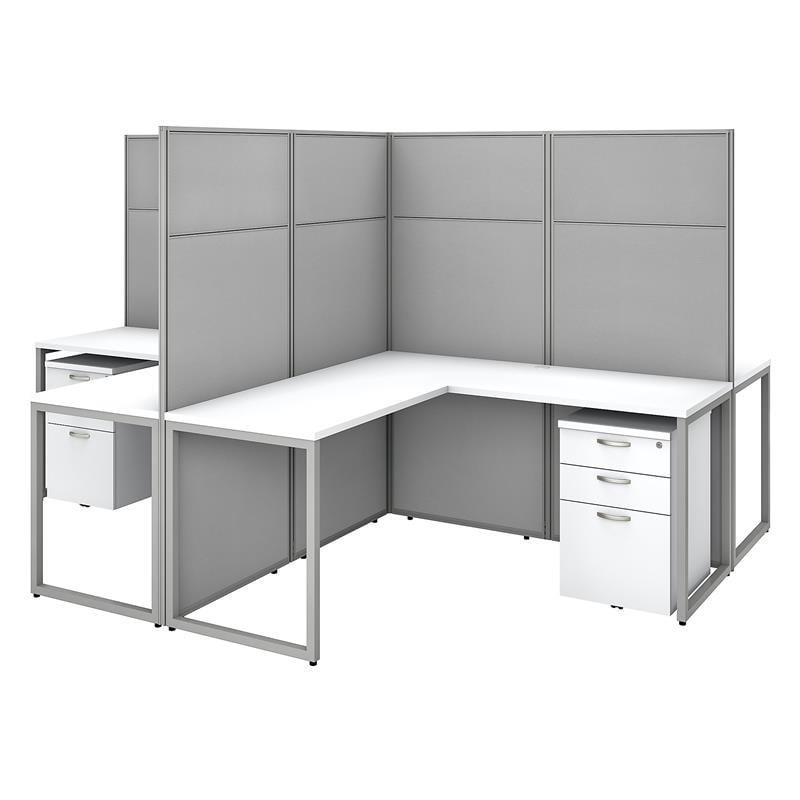 Easy Office 60W 4 Person L Desk Set with 66H Panels in White - Engineered Wood