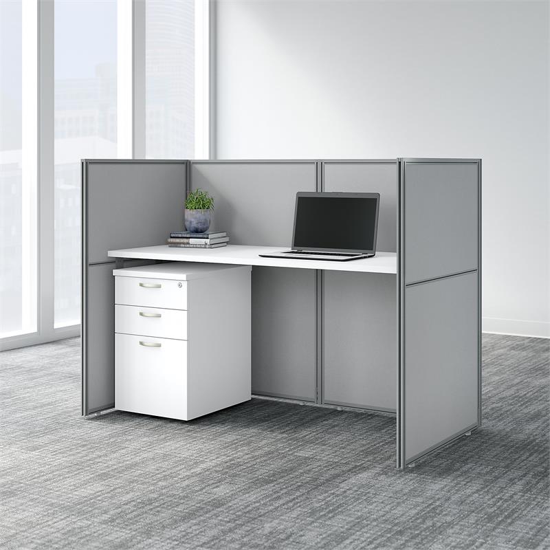 Easy Office Cubicle Desk Set with 45H Closed Panels in White - Engineered Wood