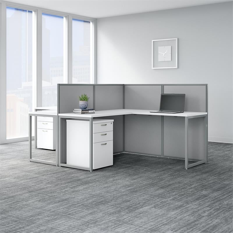 Easy Office 2 Person L Desk with Drawers & 45H Panels in White - Engineered Wood