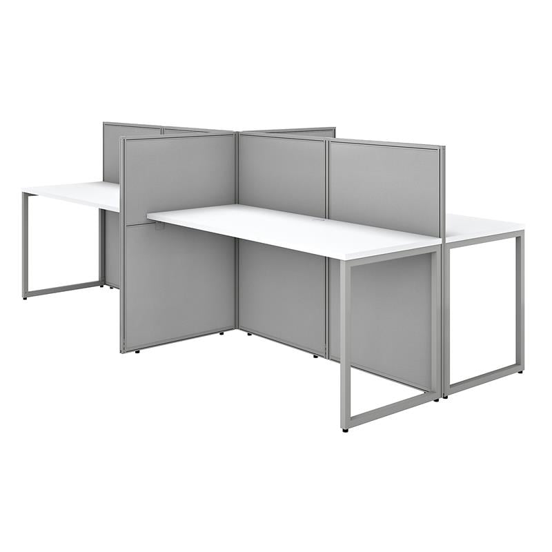 Easy Office 60W 4 Person Desk with 45H Panels in White - Engineered Wood