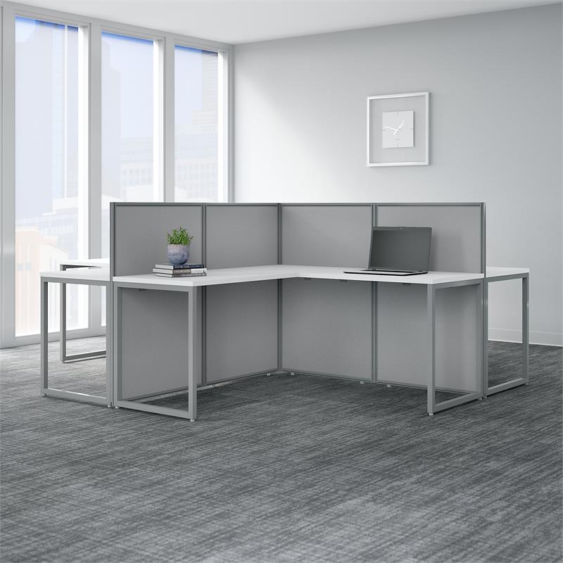 Easy Office 60W 4 Person L Desk with 45H Panels in White - Engineered Wood