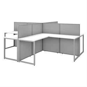 easy office 60w 4 person l desk with 45h panels in white - engineered wood
