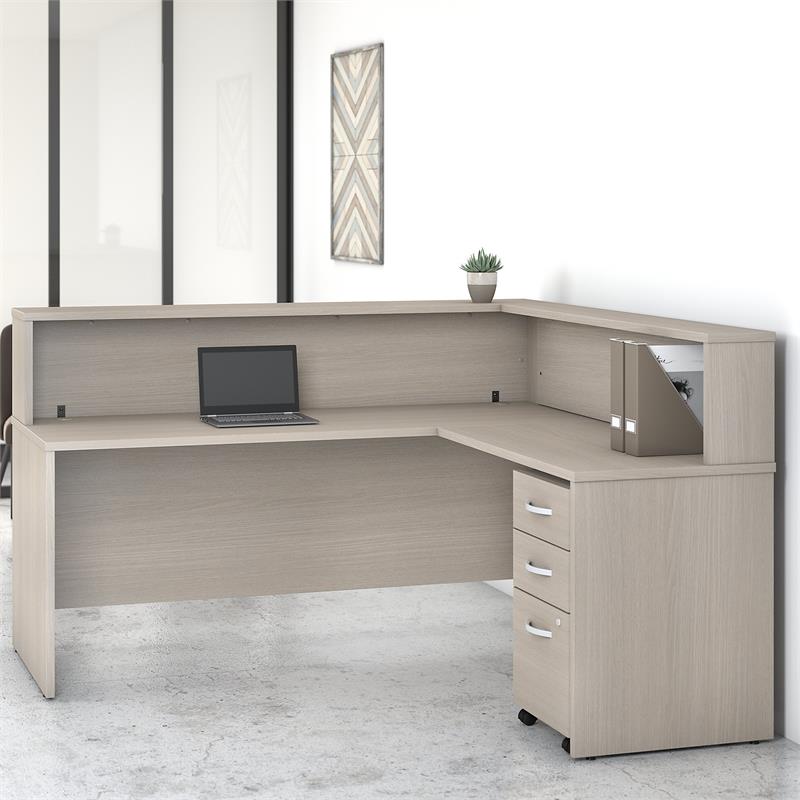 Studio C 72W Reception Desk Shelf in Sand Oak Engineered Wood