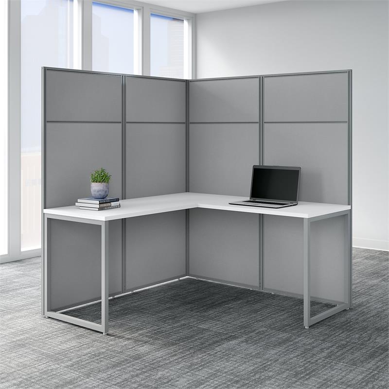 Easy Office 60W L Shaped Cubicle Desk with 66H Panels in White ...