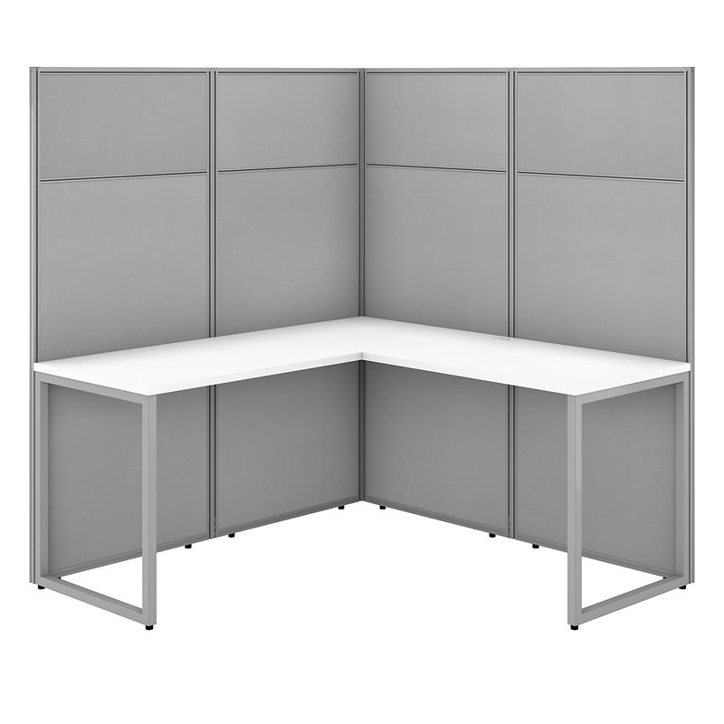 Easy Office 60W L Shaped Cubicle Desk with 66H Panels in White - Engineered Wood