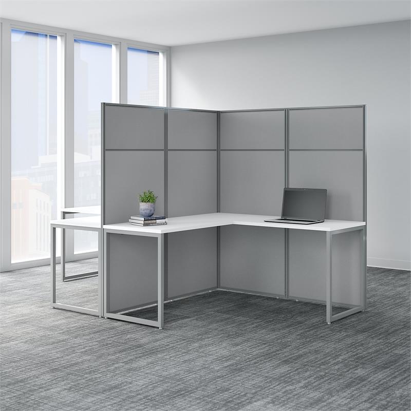 Easy Office 2 Person L Shaped Desk with 66H Panels in White - Engineered Wood