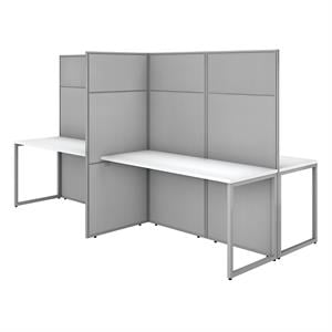 Easy Office 60W 4 Person Desk with 66H Panels in White - Engineered Wood