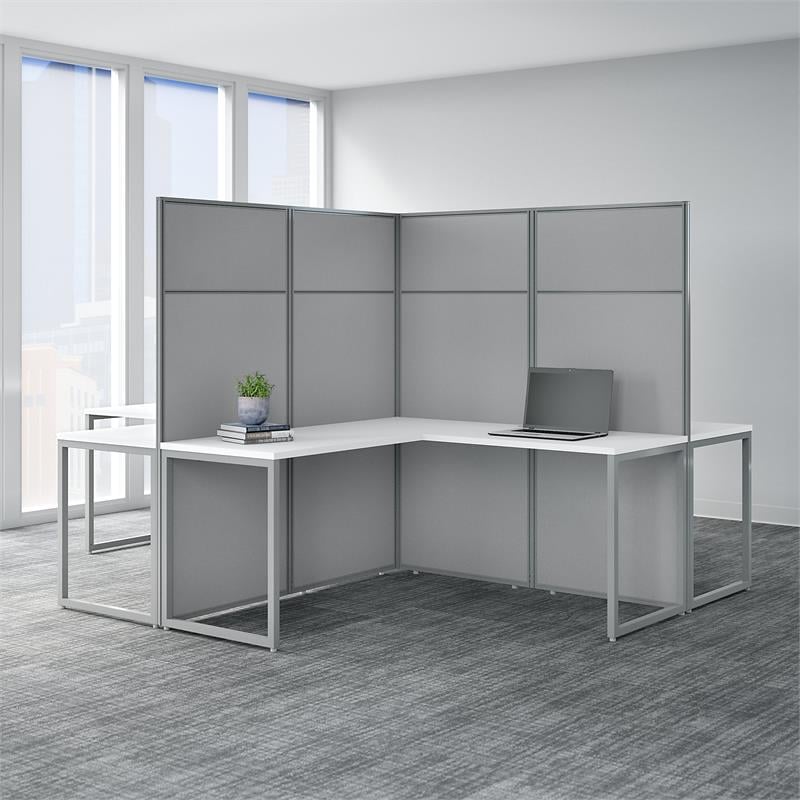 Easy Office 60W 4 Person L Desk with 66H Panels in White - Engineered Wood